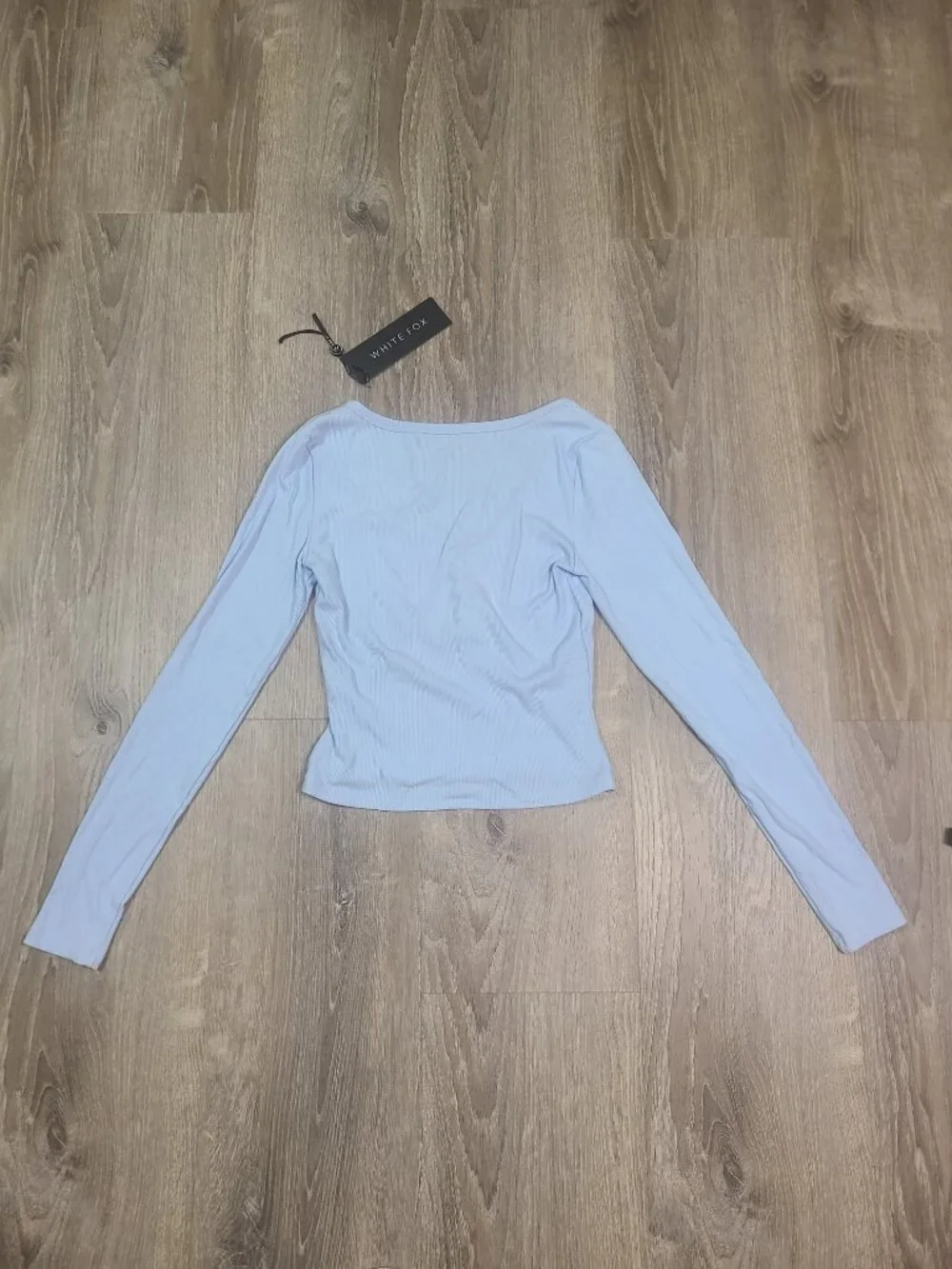 White Fox Baby Blue Girl Talk Ribbed Button Front Cropped Pajama Top Size M